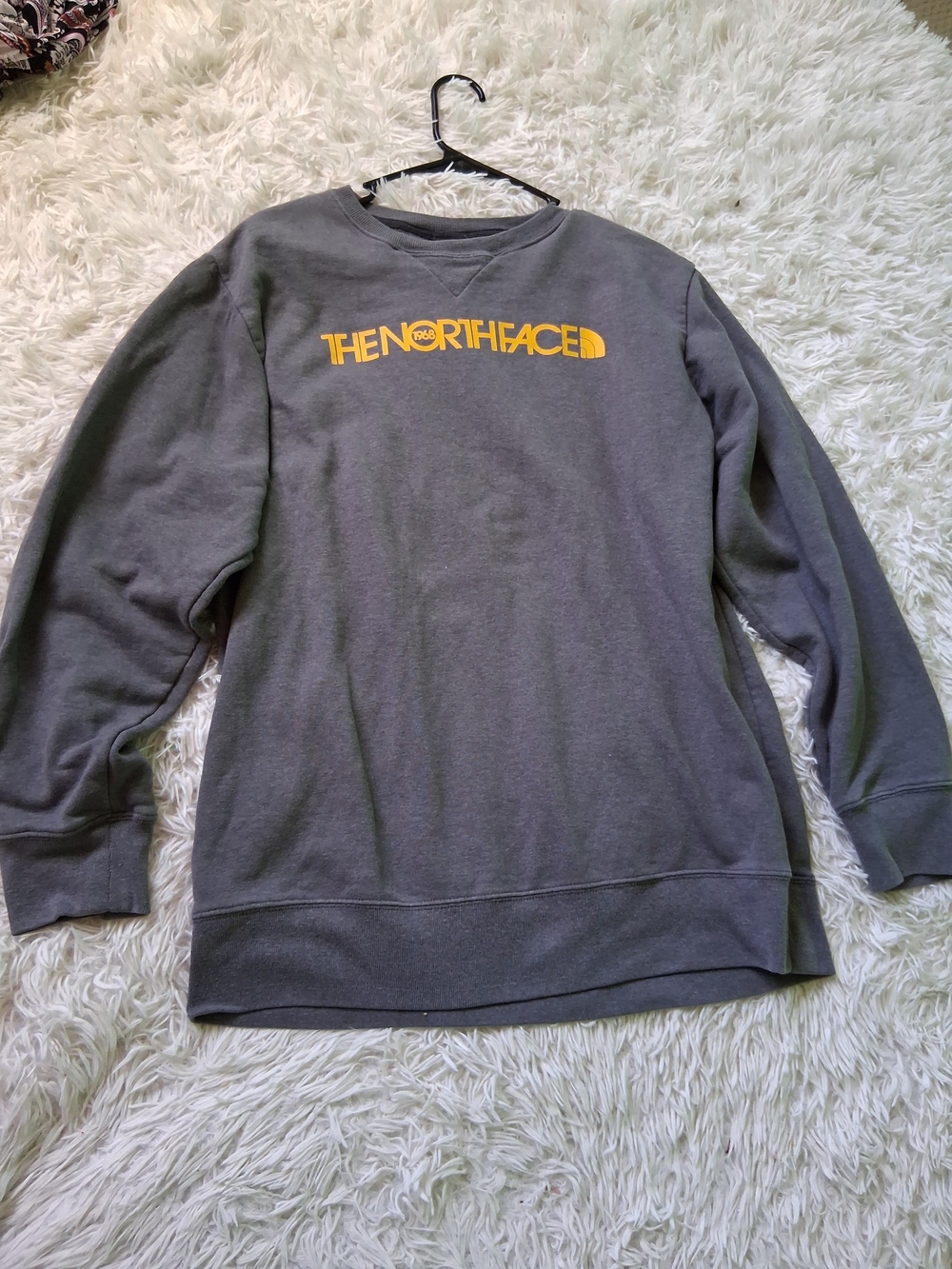 The North Face Men's Charcoal Crewneck with Yellow Logo